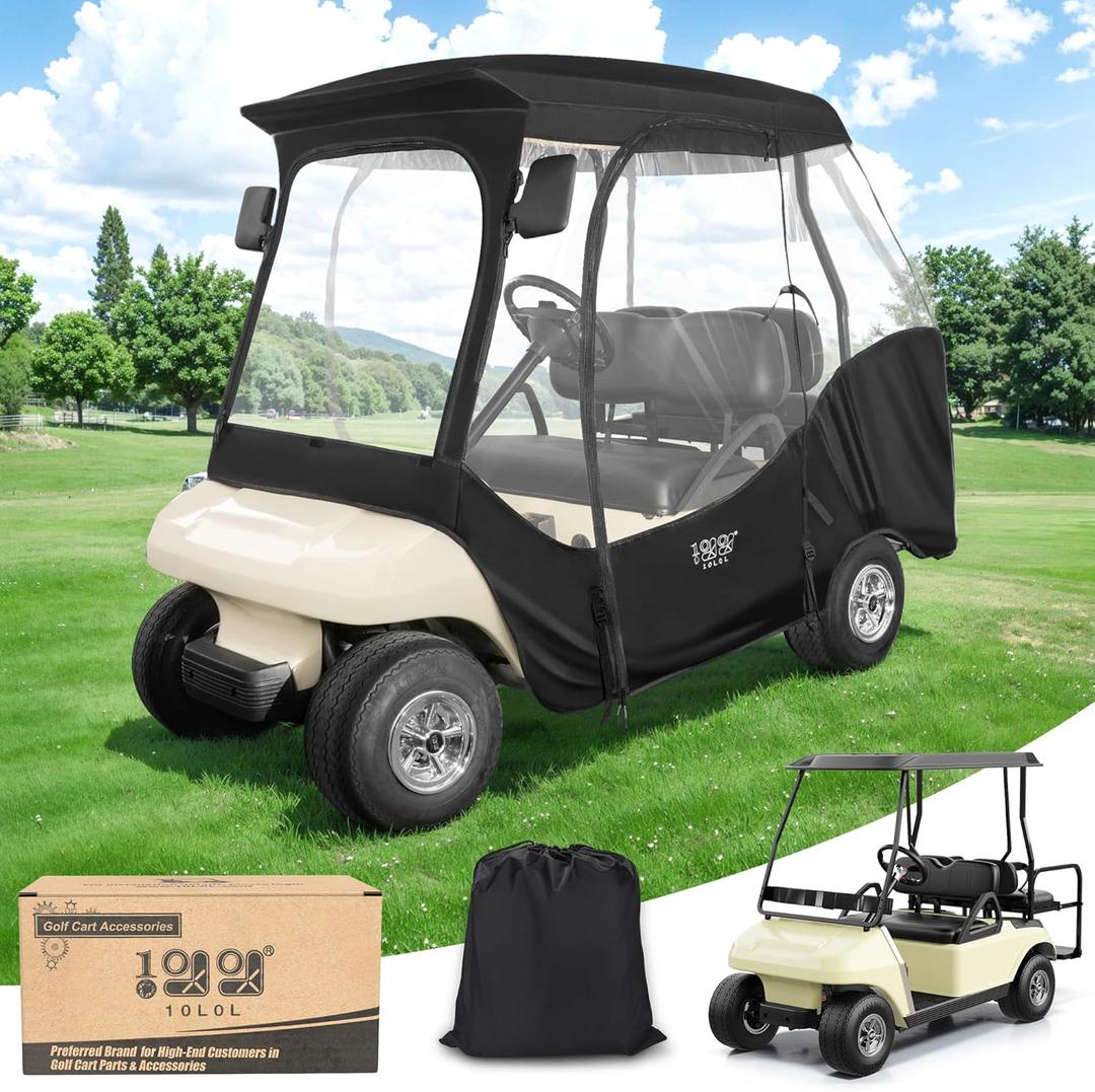 10L0L 4 Passenger Golf Cart Enclosure for Club Car DS, 600D Waterproof Windproof Portable Transparent Golf Cart Rain Cover/Driving Enclosure Black (Tailight Can Be Seen)