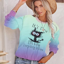 MNLYBABY It's Fine I'm Fine Everything Is Fine Sweatshirt Women Cute Black Cat Tee Tie Dye Cat lover Long Sleeve Top, M