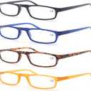 MODFANS Reading Glasses +2.25-4 Pairs Fashion Readers Narrow Frame Spring Hinge for Men Women (4 Pack Mix Color)