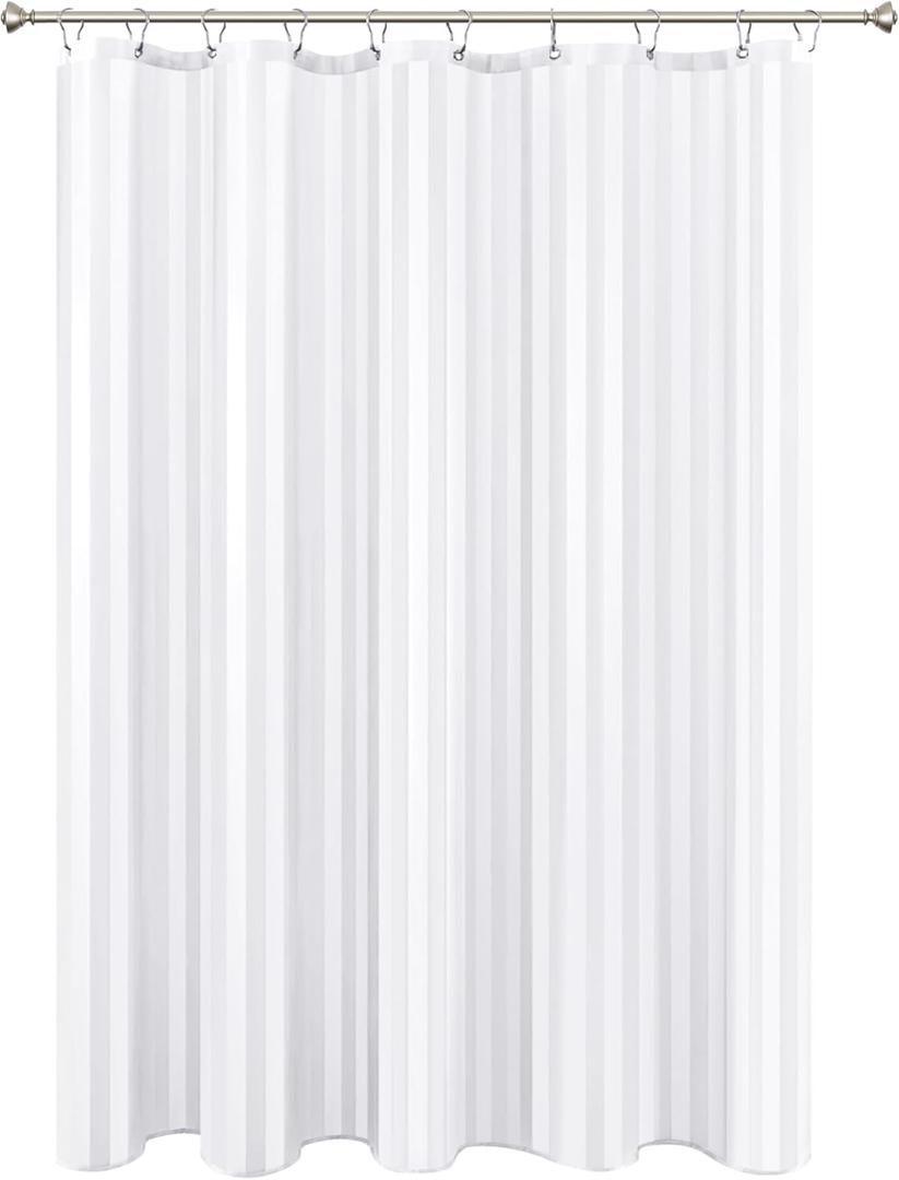 Biscaynebay Fabric Shower Curtain or Liner 72" X 72", White Water Repellent Damask Stripes Bathroom Curtains Machine Washable