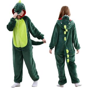 Unisex Kids Onesie, Flannel Cosplay Animal Costume Halloween Onesie Pajamas Home Clothing (3-4T, Dark Green Dinosaur)