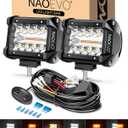 NAOEVO 4 Inch LED Pod Lights, White Amber LED Fog/Driving/Offroad Lights Strobe/Memory Mode and 2 Leads Wiring Harness, Cube Pods for Truck Boat ATV UTV, 2 Pcs (6 Modes)