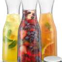 JoyJolt Glass Carafe with Lid, Set of 3 1 Liter Glass Pitcher for Mimosa Bar, Water, Iced Tea, Juice, Lemonade, Milk Dishwasher Safe Beverage Drink Dispensers for Brunch, Parties