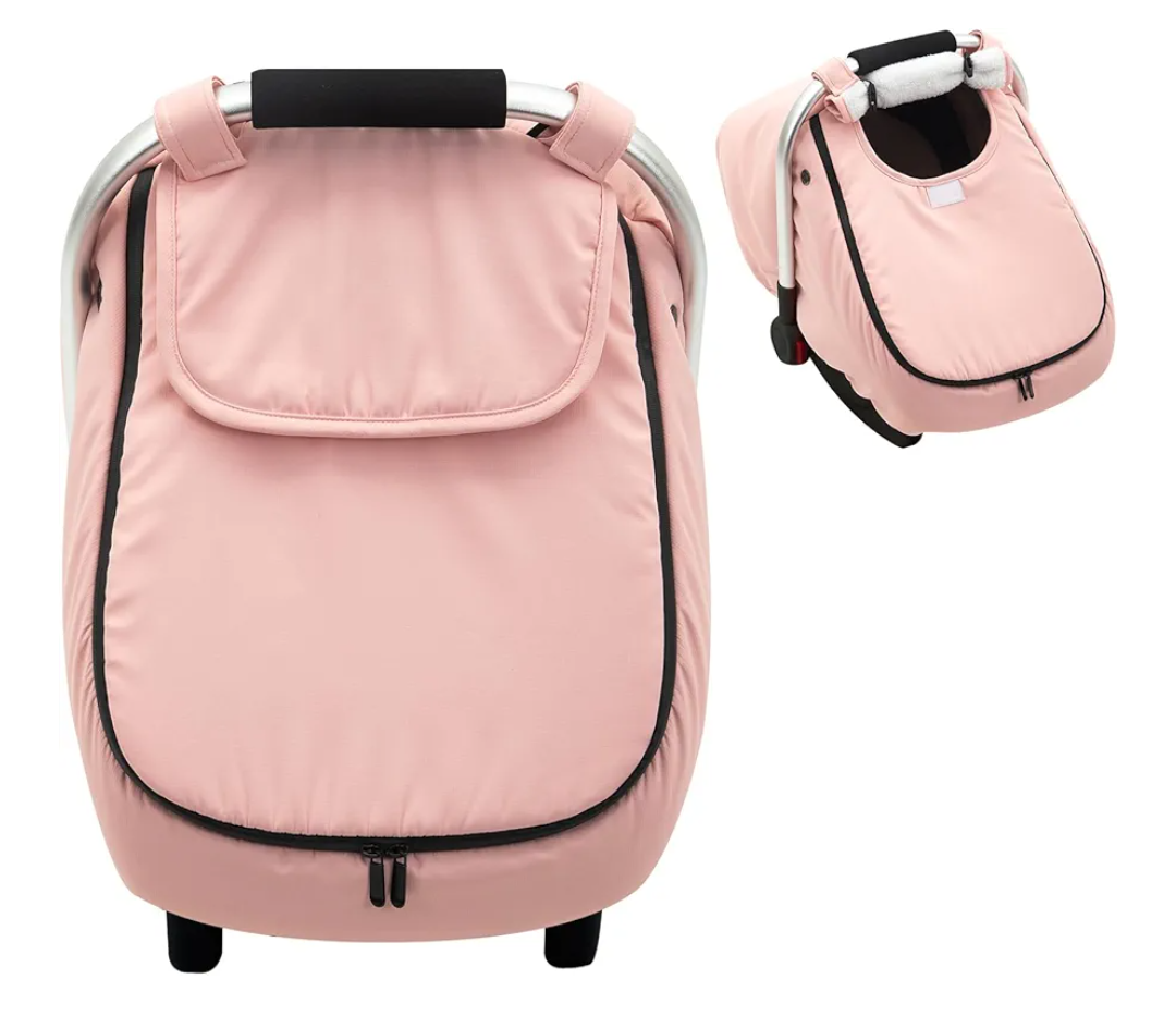 Winter Car Seat Cover Baby Gril, Infant Car Seat Cover with Soft Fleece Lined, Warm Carseat Covers with Side Breathable Vents, Universal Cold Weather Shield for Newborn Shower Party