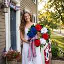 24 Inch Patriotic Front Door Wreath for July 4th Independence Day and Memorial Day, Artificial Red White Blue Hydrangea Wreath with USA Flag Printed Bow