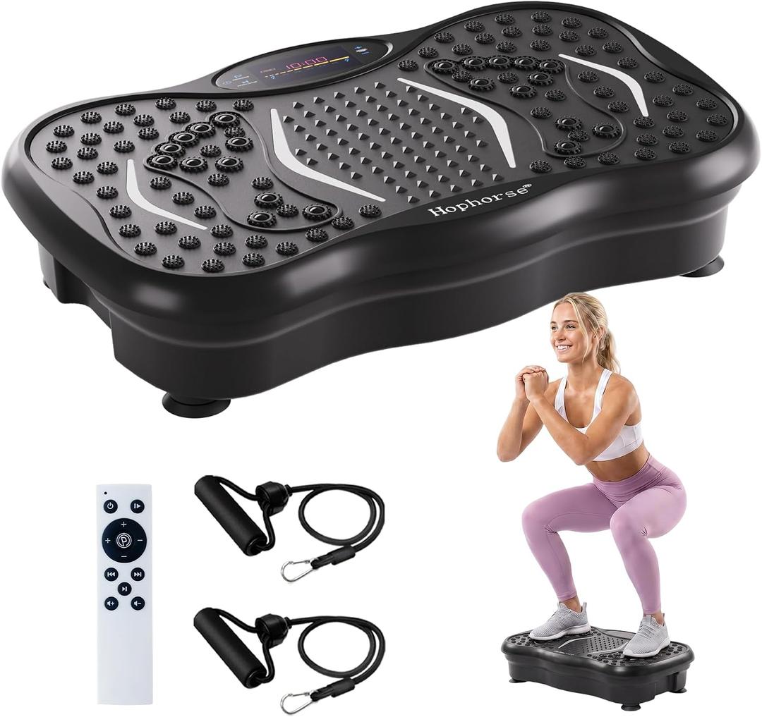 Vibration Plate Exercise Machine for Lymphatic Drainage, 180 Speeds Vibrating Fitness Platform for Full Body Workout and Weight Loss, 300 Lbs Capacity with Resistance Bands and Bluetooth for Women Men