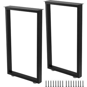 ALLCOS Metal Table Legs 30 Inch Heavy Duty Dining Desk Legs Black Metal Coffee Table Legs with Adjustable Feet Pads, Black, Set of 2