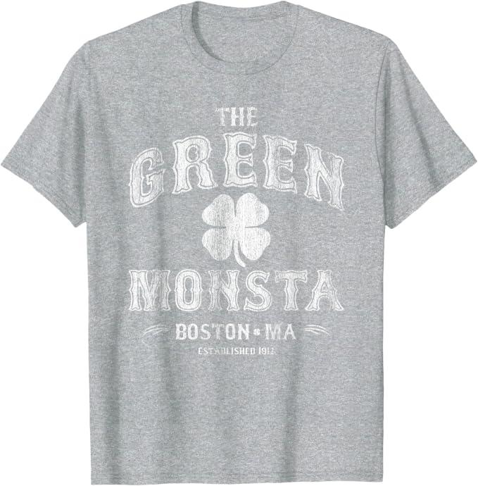 The Green Monsta Boston T-Shirt - Game or St. Patrick's Day T-Shirt (Gray, XL)