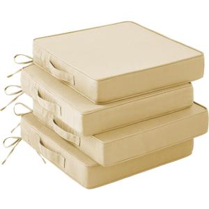 IASEAHK Patio Chair Cushions, 19" x 19" x 3" Outdoor Chair Cushions Set of 4, Waterproof Outdoor Cushions for Patio Furniture, Outdoors Seat Cushions Set of 4 with Handle and Ties, Light Khaki