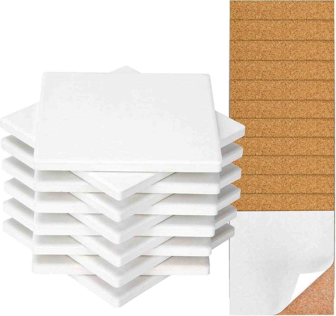 Colovis 12 Pack Ceramic Tile for Crafts Coasters, 4 Inches Square Unglazed Blank Ceramic Costers with Cork Backing Pads for Acrylic Pouring, DIY Make Own Coasters, Painting Projects, Decoupage