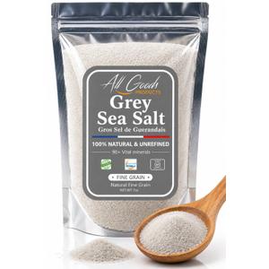 All Goods French Grey Salt Organic 82 Minerals Fine Ground - 7oz, French Gray, Hand-Harvested, Les Guérandais, Unrefined.Exp Jan 2030