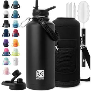 Insulated Water Bottle | Thickened Stainless Steel for Gym and Hiking with Straw, Carrier Bag, Handle Strap | BPA-Free 87 oz (Advanced Black)