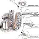 Studded Rhinestone Belts Men Women Fashionable Sparkly Diamond Belt Shiny Crystals Inlaid Design Leather Belt Christmas Gift (X-Large, Silver)