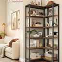VASAGLE 6 Tier Bookshelf with Metal Frame, Convertible Industrial Corner Shelf, 9.4 x 40.2 x 69 Inches, for Living Room, Bedroom, Home Office, Rustic Brown and Ink Black ULLS606K01