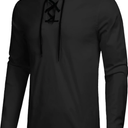COOFANDY Mens Scottish Jacobite Ghillie Kilt Shirts Medieval Renaissance Pirate Costume Long Sleeve Lace Up Henley Shirt, XL