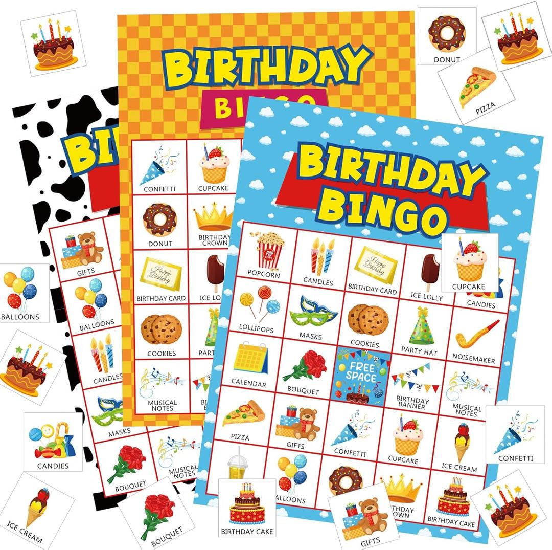 Shappy 35 Pcs Toys Birthday Bingo Cards 24 Players Cartoon Party Games Toy Inspired Fun 3 Colors Bingo Games for Family Holiday Wedding Party Group Activities Favors Supplies