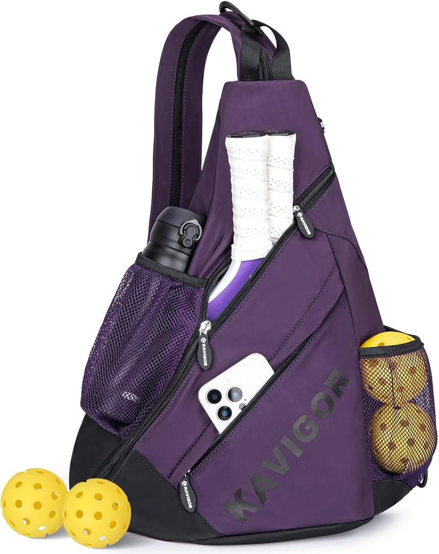 KAVIGOR 2025 Pickleball Sling Bag, Convertible Ultra-Light Backpack with Skin-Soft Fabric & Wet/Dry Pocket, Fits 4 Paddles + Gear