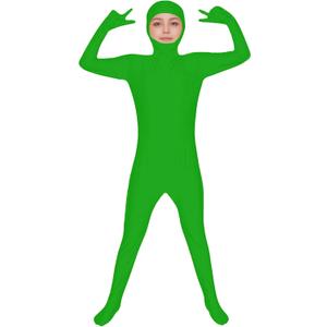 ATHX Kids High Stretch Spandex Halloween Cosplay Bodysuit Costume Open Face Unitard Child Full Body Skin Suit Zentai Suit (Green, XL)