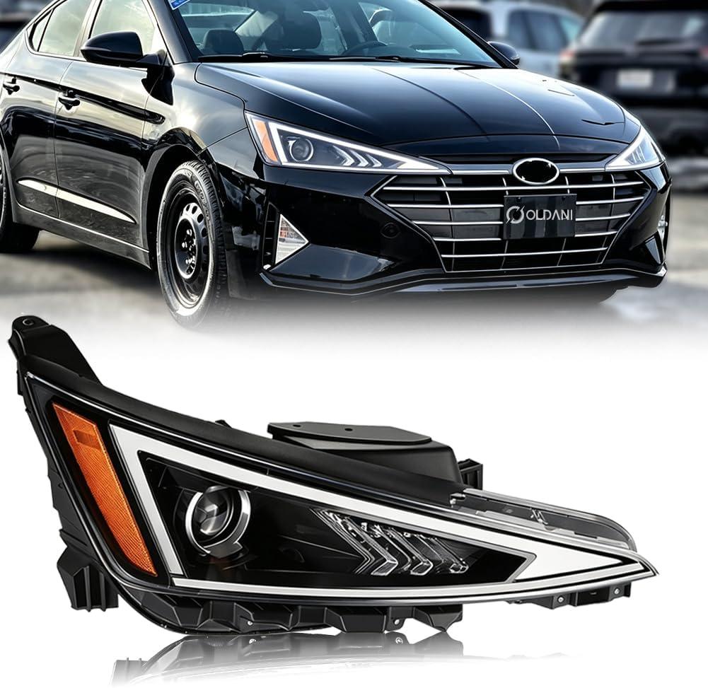 Headlight Assembly Compatible with Hyundai Elantra 2019-2020, [w/o DRL] Passenger Side Halogen w/Bulbs Clear Lens Black Housing Amber Reflector, OEM#: 92102-F3500, 1 PC