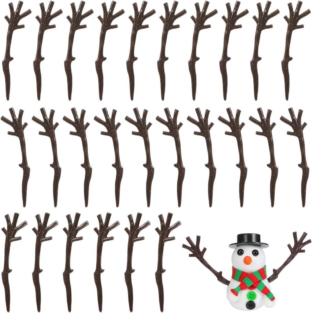 2 x 100Pcs Mini Christmas Snowman Hand, Mini Twigs Deer Antlers Shaped Tree Branches Snowman Crafts Kit for Winter Decorations
