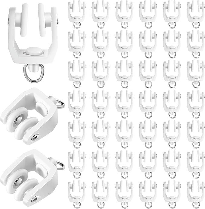 Jetec 50 Pcs Curtain Track Rollers Bulk Ceiling Curtain Track Hooks Flexible Bendable Clips 11 mm White Plastic Drapery Rail Gliders with Hooks for Shower Window (White)
