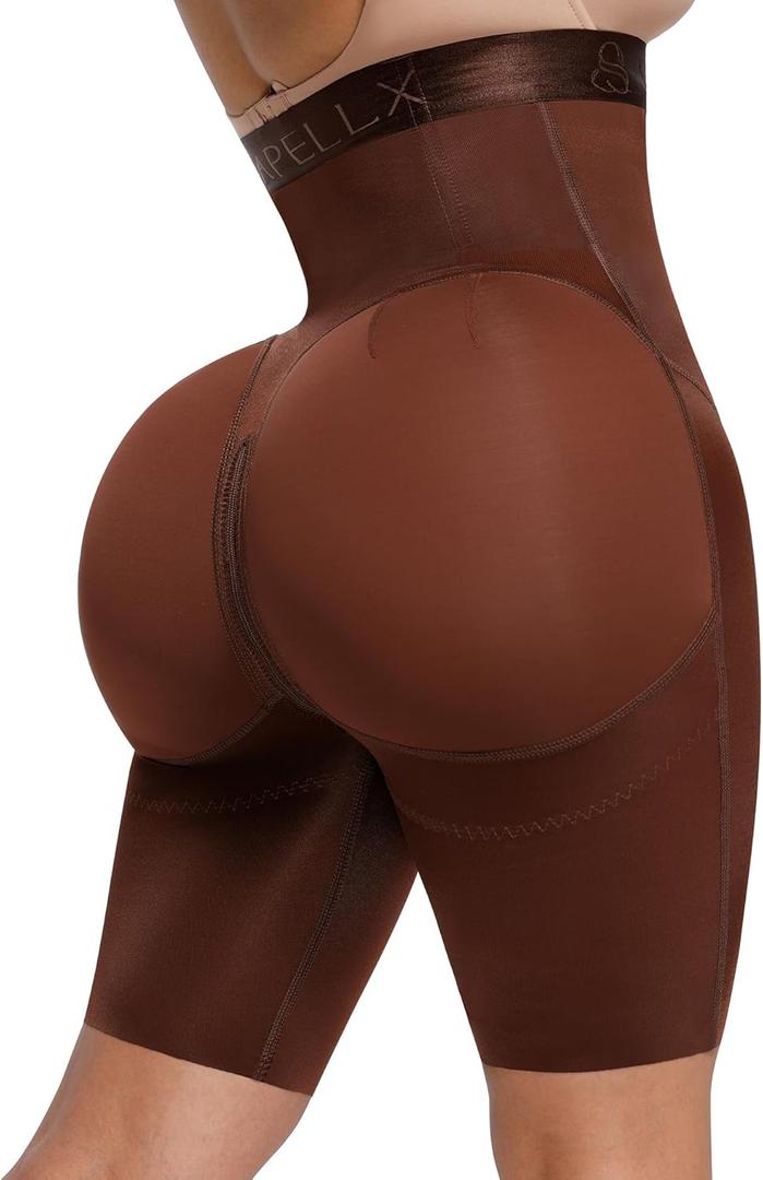 SHAPELLX Body Suit Tummy Control Shapewear High Waisted Body Shaper Shorts Shapewear for Women Tummy Control Slip Shorts Butt Lifting Shapewear Higher Power (Brown, X-Large)