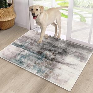 CRISTGEE Door Mat, Front Indoor Door Mat Faux Wool Non-Slip Entryway Rug Absorbent Abstract Throw Rug for Indoor Entrance Hallway Laundry Room, High Traffic Areas, 20 x 32 Inches, Lake Blue/Gray (1'8" X 2'8" (Rectangular))