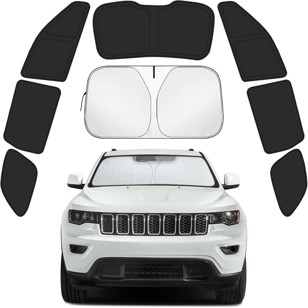 Car Window Shades for Jeep Grand Cherokee 2011-2021 Accessories - Full Set 8PCS Side Window Sunshades with Memory Frame & Blackout Fabric, Privacy UV Shield for Camping/Travel