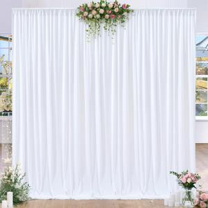 8 x 10ft White Backdrop Curtains Party Wedding Back Drops White Photo Curtains Soft Fabric Backdrop Wrinkle-Free Polyester Cortinas Blancas for Bridal Baby Shower Baptism Birthday Decor, 2 Panels