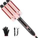 3 Curling Iron, Waver, Women's Beach Wave Styling Tool, with 2 Temperature Settings, Rose Gold, 1-inch Barrel Diameter