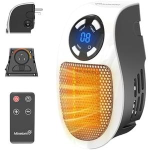 Plug in Small Space Heater for Indoor Use 450W, Wall Outlet Electric Heater with Remote, 12H Timer & LED Display, PTC Ceramic Fast Heat Safely for Bedroom Bathroom Office