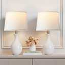 PARTPHONER Table Lamp Set of 2, Modern Ceramic Bedside Lamps for Night Stands, Classic Small Lamp Nightstand Lamp for Bedroom Living Room Desk End Table Rocker Swtich White