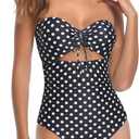 Holipick Women Tummy Control One Piece Swimsuits Strapless Bandeau Bathing Suits Ruched Slimming Swimwear (Black, L)