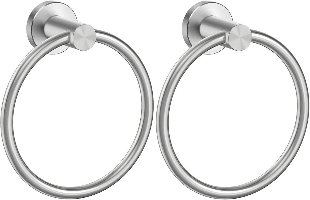 FORIOUS Towel Ring, SUS304 Stainless Steel Modern Hand Towel Holder Rack Hanger Round for Bathroom Wall Mounted, Ideal for Bath, Kitchen, RV (2 Pack, Brushed Nickel)