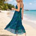 Womens Floral Spaghetti Strap Maxi Dress Sheer Flowy A Line Dress (M)