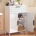 VEELOK Storage Cabinet Bathroom Floor Cabinets with Drawer Freestanding Kitchen Cabinet Fluted Coffee Bar Cabinet for Living Room, Entryway, Garage Accent Storage Organization - 23.6x11.8x35.4- White