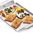 Weber Grill Pan Durable Stainless Steel Pan for Small or Delicate Foods, 1/8" Slits for Drainage, Wide Carry Handles