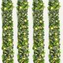 4Pcs Eucalyptus Garland with Lights, Greenery Garland, Green Garland with Flowers, 5.9FT Artificial Faux Eucalyptus Leaves Vines for Table Mantle Home Wedding Party Indoor Outdoor Decor