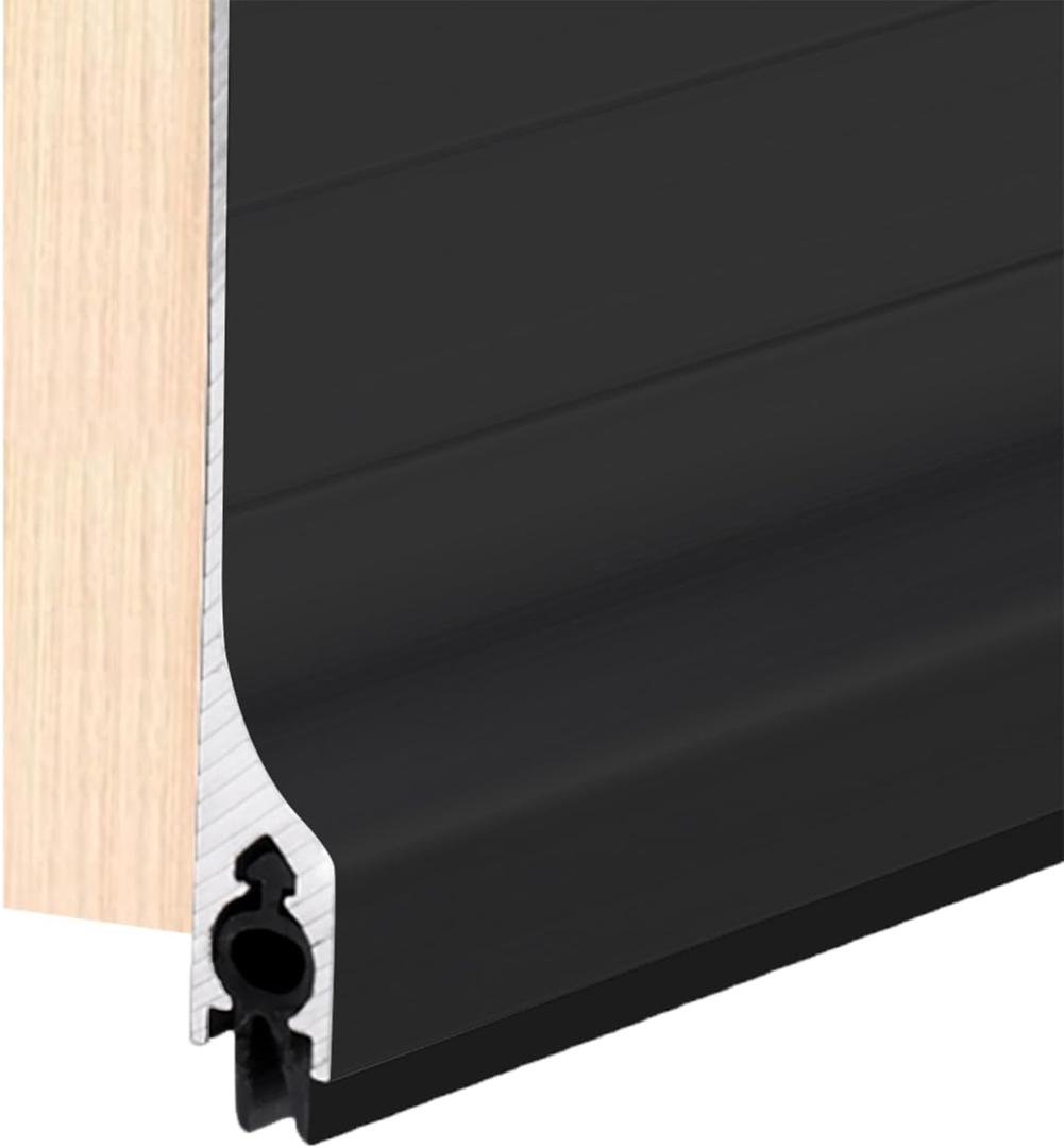 Door Metal Draft Stopper 28 inches Aluminum Mouse Blocker with Rubber Sweep Seal for Stop Under Doors Drafty Cover 1-1/8 inch Gap, 2"x28" Black