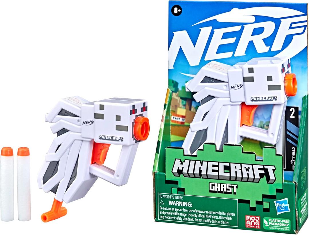 Nerf MicroShots Minecraft Ghast Mini Blaster, Includes 2 Official Elite Darts, Christmas Stocking Stuffers, Minecraft Ghast Mob Design