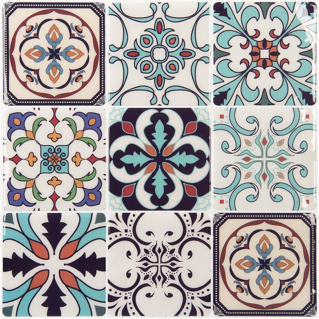 LONGKING Peel and Stick Backsplash Tile Stickers, Maximum Blue Green Tile for Kitchen, Stick on Wall Tiles (10 Sheets)