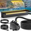POPOSOAP 24Inch Pond Waterfall Spillway with Warm LED Light,304 Stainless Steel Waterfall Kit with 80W 1200GPH Pump & 9.8FT Corrugated Tube for Garden Decor Indoor/Outdoor Pond (24inch-Corded Electric)