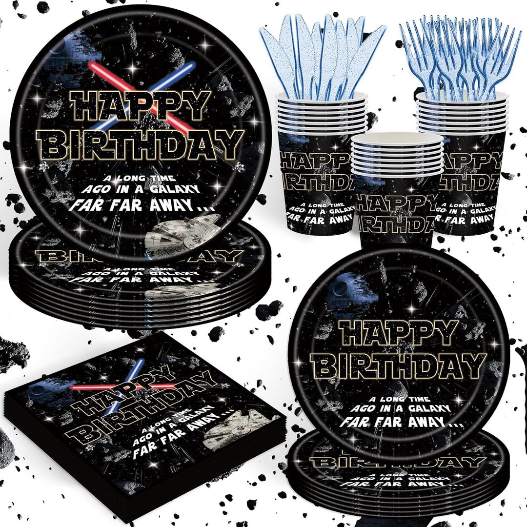 120 Pcs of Galaxy Party Supplies, Including 20 Plates, 20 Napkins, 20 Disposable Paper Cups, 20 Forks, And 20 Knives, Galaxy Movie Birthday Party Decorations, And Birthday Decorations for 20 Guests