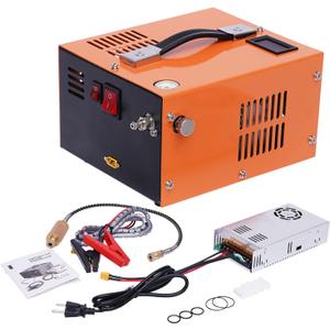 PCP Compressor,Air Gun High Pressure Pump Transformer 4500psi 12V High Pressure Air Compressor Built-in Transformer Portable High Pressure Pump Fan Cooling (Orange)