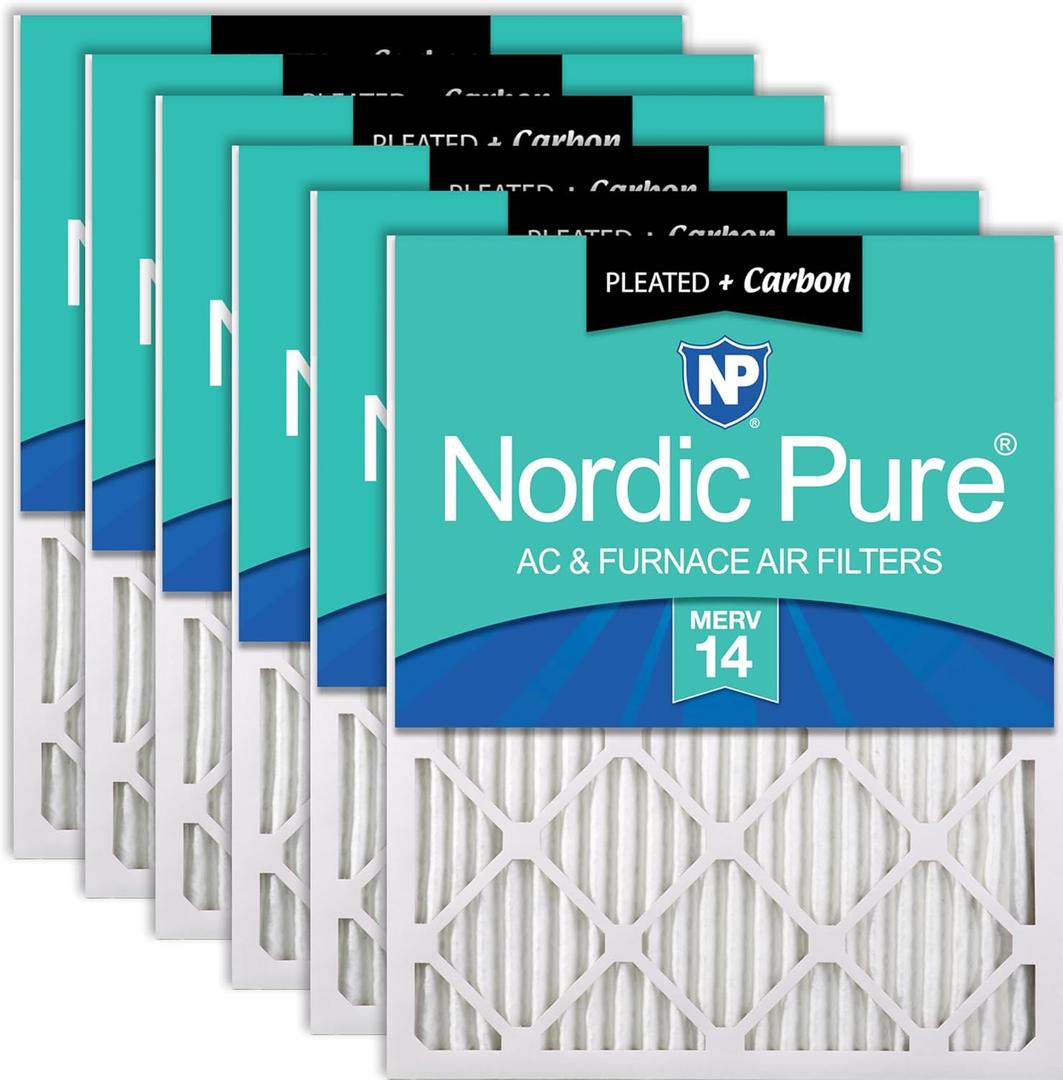 Nordic Pure 14x25x1 (13 1/2 x 24 1/2 x 3/4) Pleated Air Filters MERV 14 Plus Carbon 6 Pack