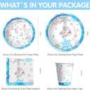 Ice Skating Birthday Party Decorations Tableware for Girls, Winter Wonderland Ice Skating Party Supplies, Paper Plate, Cup, Napkin, Tablecloth, Disposable Cutlery, Serves 24