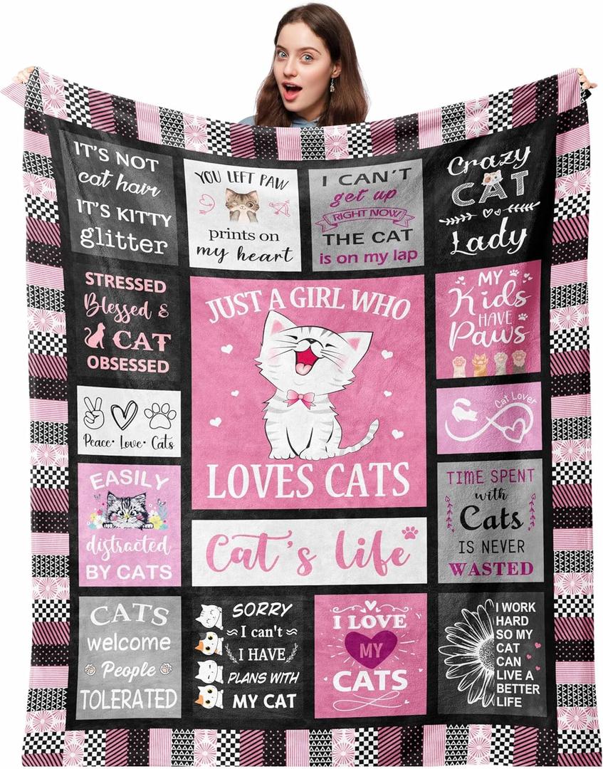 Cat Blanket Gifts 50"x60", Cat Gifts for Women, Cat Lover/Mom/Lady Gifts