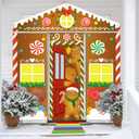 5Pcs Christmas Gingerbread Door Cover Decorations - Porch Banner Front Backdrop Rainbow Rug for Xmas House Classroom Office Outdoor Holiday Party Decor