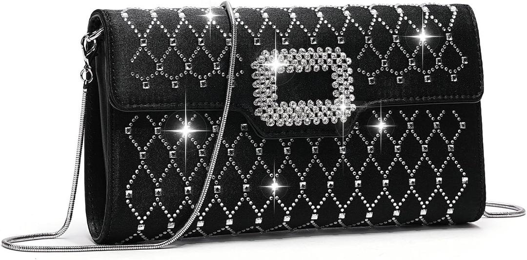 Rhinestone Handmade Evening Clutch Purses for Women, Formal Clutch Purse for Wedding, Party, Prom, Cocktail, Dinner (Black and Diamond Stripes)