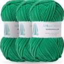 Marshmallow Yarn 3PCS 3.5oz Soft Chenille Yarn for Amigurumi Baby Blanket Yarn: No Shedding Soft Easy to Knitting and Crocheting Bulky 5# Yarn 3 Skeins of 100g (Leprechaun Color)